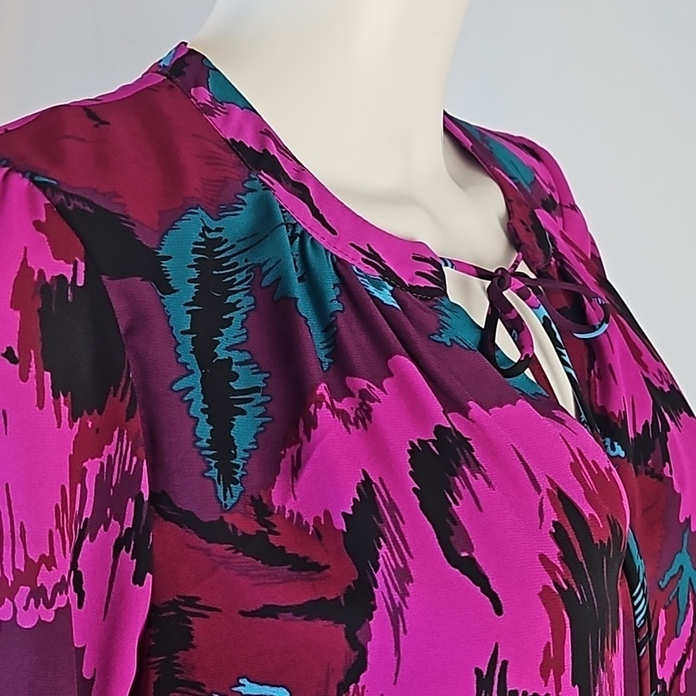 Charles Henry  Multi-Color Jewel Tone Floral Print Long Sleeve Shift Dress - Picture 9 of 16